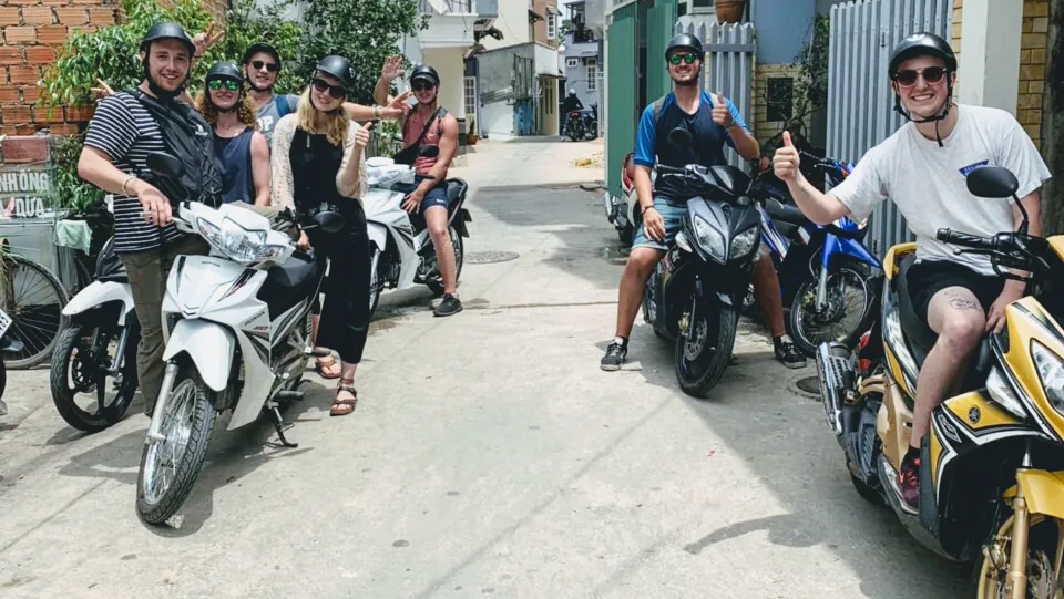 Travellers on scooters rented from Motorbike Dalat